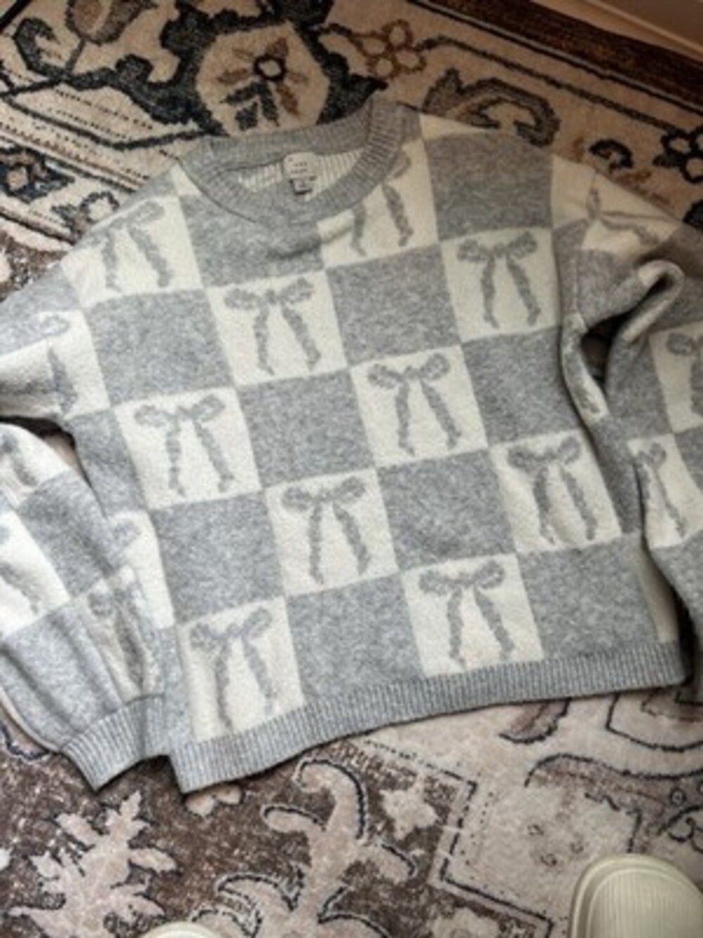 A New Day x Target Grey and Cream Bow Sweater Women's Size Small
